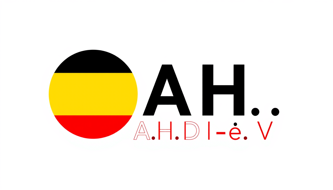 Logo idea: logo design, clean minimal mark, bold simple shapes, balanced composition, M.A.H.D.I.-e.V. als Text, kräfitges/dunkleres rot als schriftfarbe, nutze d