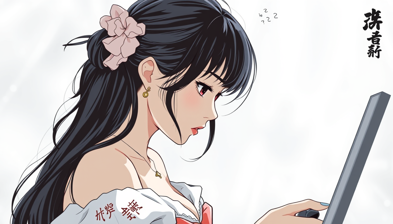 Main art studio: 女性(黒髪ロング、猫耳、巨乳、裸)が脇を見せて痙攣して絶頂しながらがに股で腰を振っている