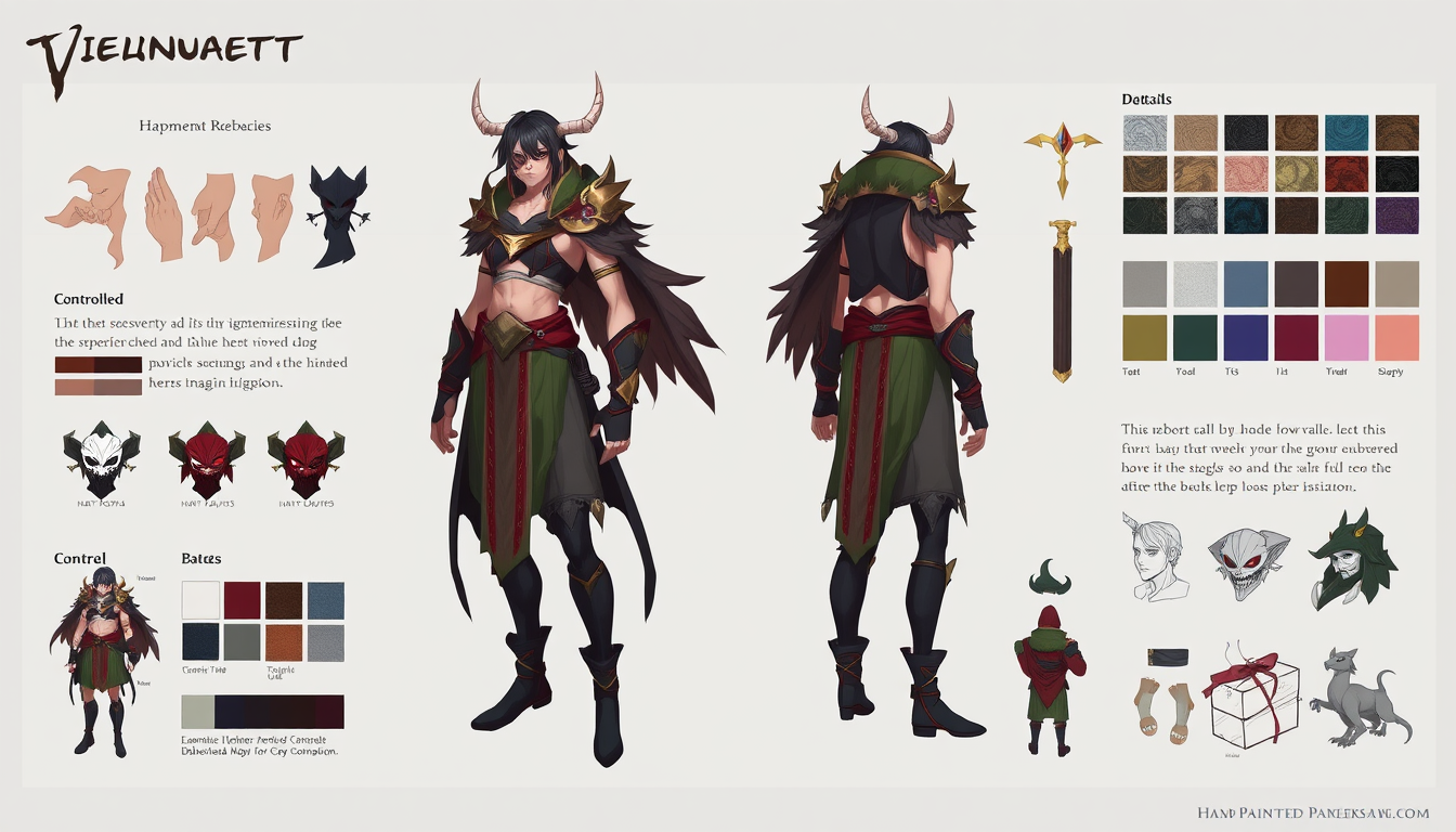 Character Sheet idea created from the prompt: a visual character reference sheet with a dominant full-body view, controlled details, palette swatches, and supporting expressions or acces