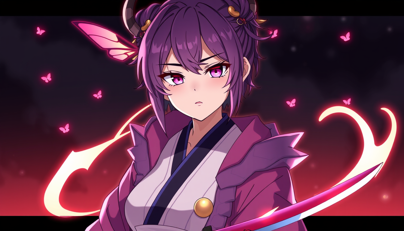 Main art studio: Erstelle mir ein Demon slayer oc sie hat die gleiche Frisur wie kanae links und rechts trägt sie zwei Schmetterlings Spangen eine gehörte Shinobu die