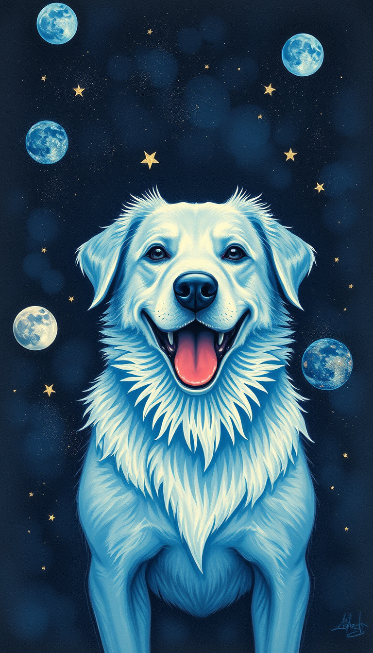 Main art studio: Blue dog in deep space