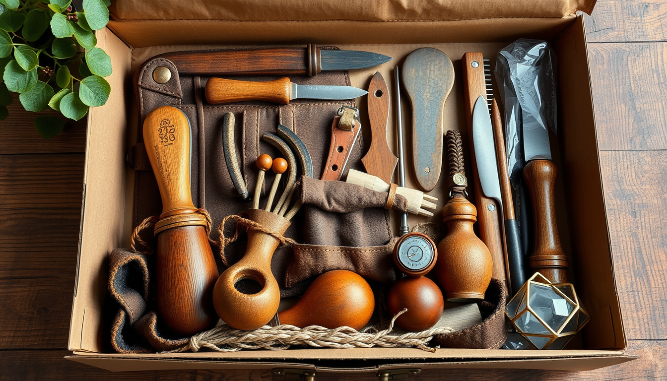 Main art studio: Erstelle ein Bild mit einem schnitz set das 750 Teile hat mit verschiedenen Übungen und einer Tasche aus Leder im Karton wo alles drauf ist was es als