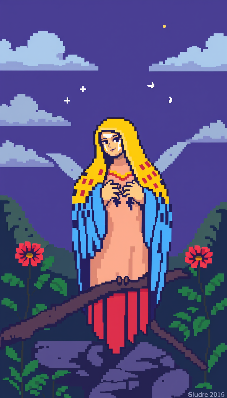 AI Pixel Art idea created from the prompt: pixel art, 32x32 sprite scale, limited palette, retro 16-bit game art, La monalisa pero de hoja a4 , crisp pixel perfect, indie-game aesthet