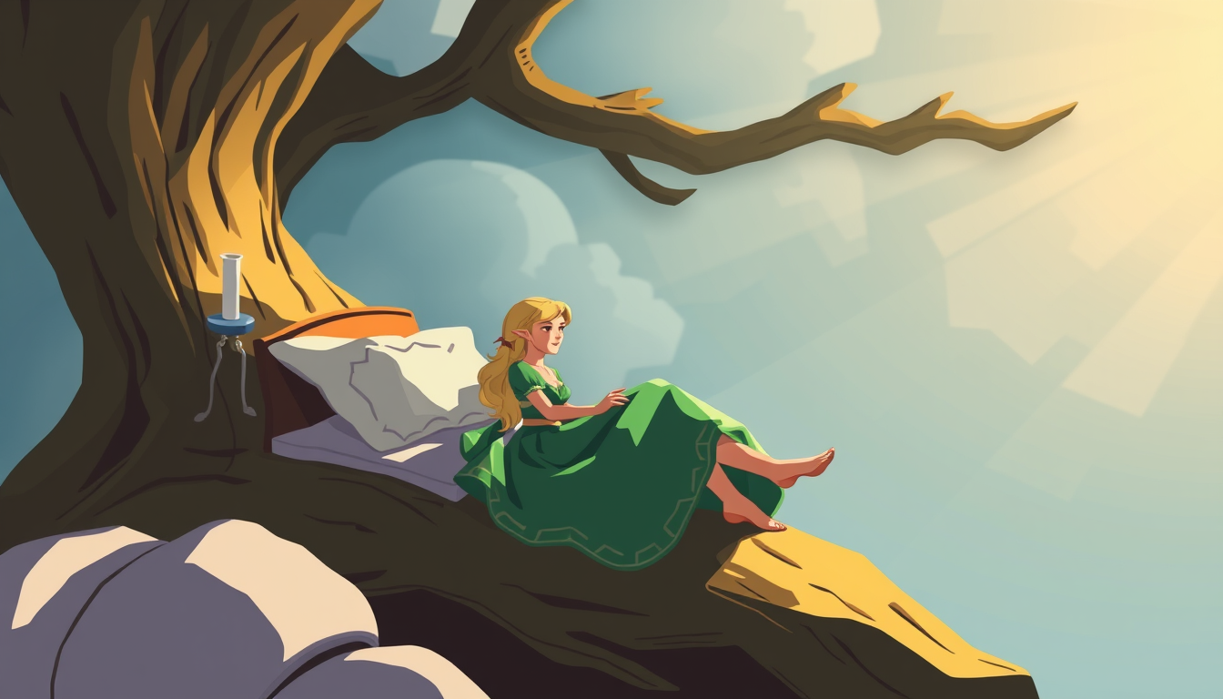 AI Art prompt example created from the prompt: fait moi une imge de la princesse zelda en string sur un lit