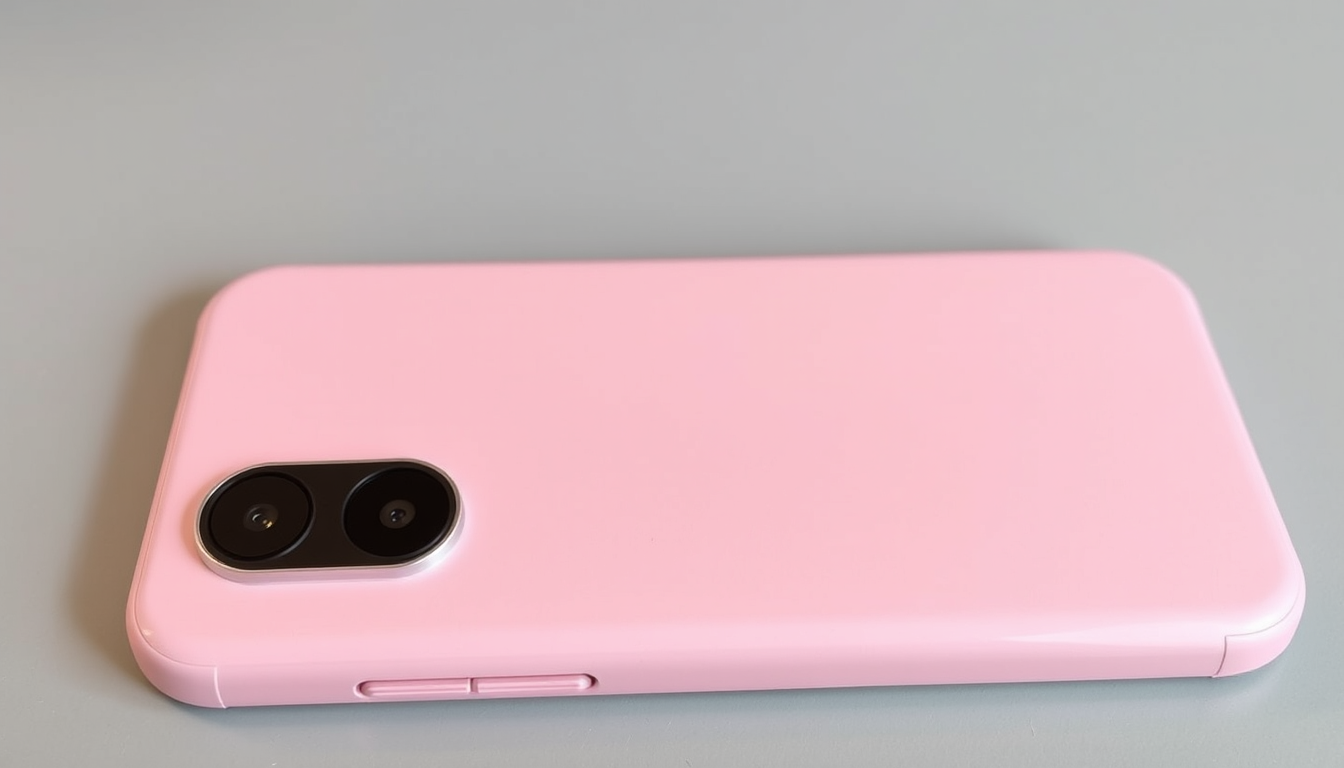 AI Art prompt example created from the prompt: Realistic DIY Redmi Note 10 case, cute pink aesthetic, wide horizontal iPhone-style camera island on upper-left, NOT vertical. Thin, flat an