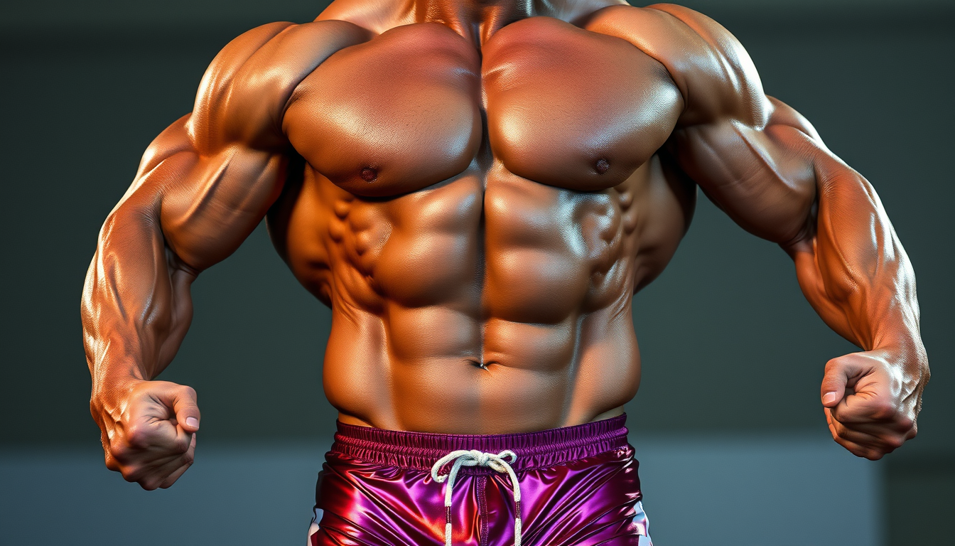 Main art studio: Ultra-realistic professional bodybuilding photo from Men, 25-year-old male athlete, as Champion. Preserve exact face, identity, silver-gray hair, natu