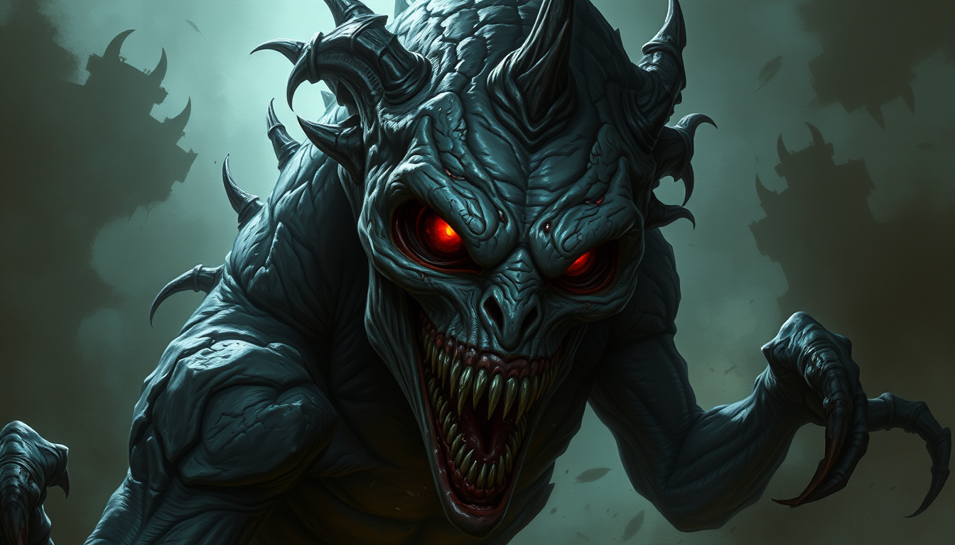 Monsters idea: original monster concept art, detailed creature design, dramatic lighting, Créer une image tik Tok d'monstre très réalité que le visage sombre qui fai