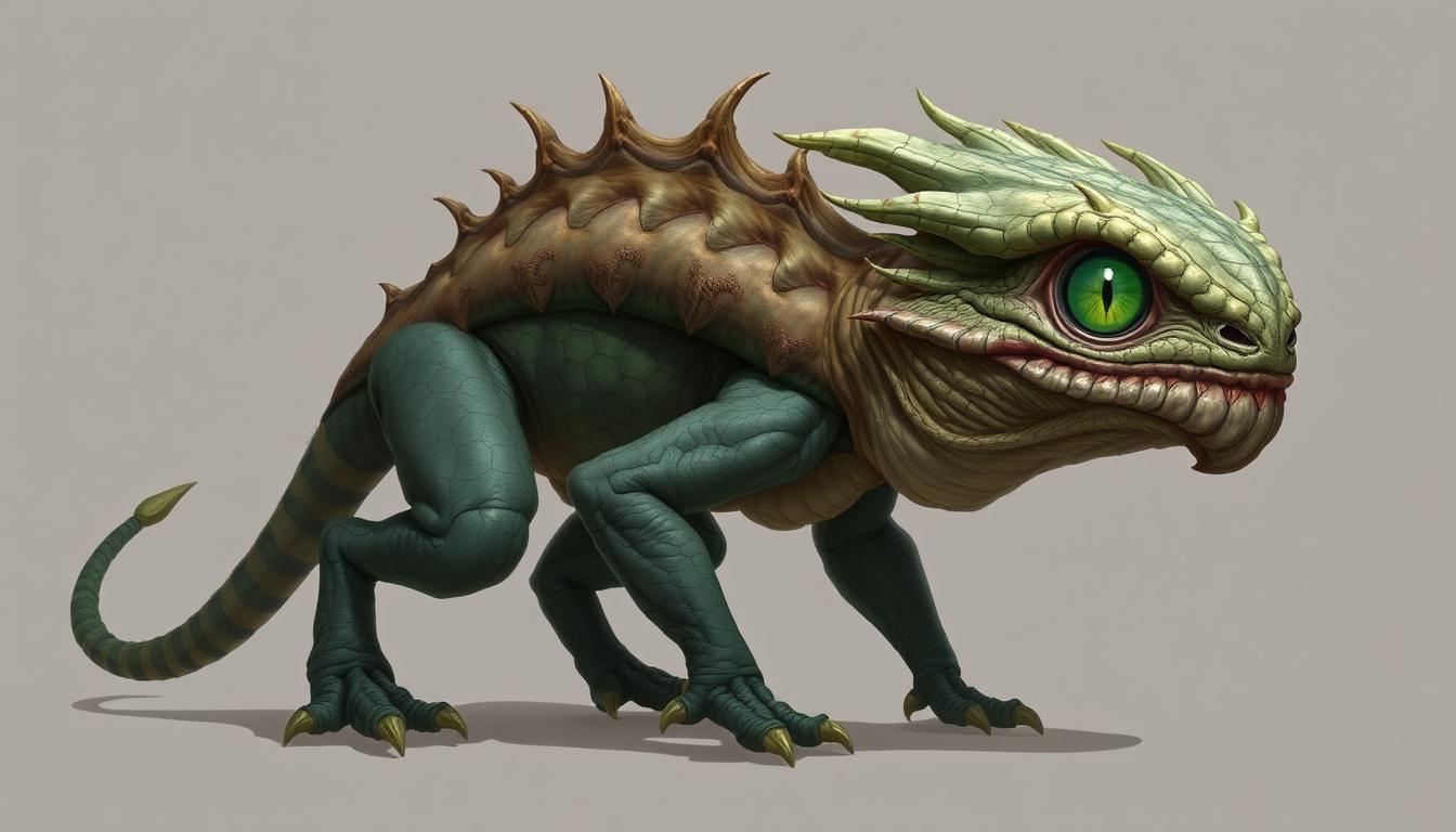 Creatures idea: original fantasy creature concept, imaginative anatomy, detailed texture, Créature semblable au prérodactyle, a la fourrure dorée ignifuge et aux imme