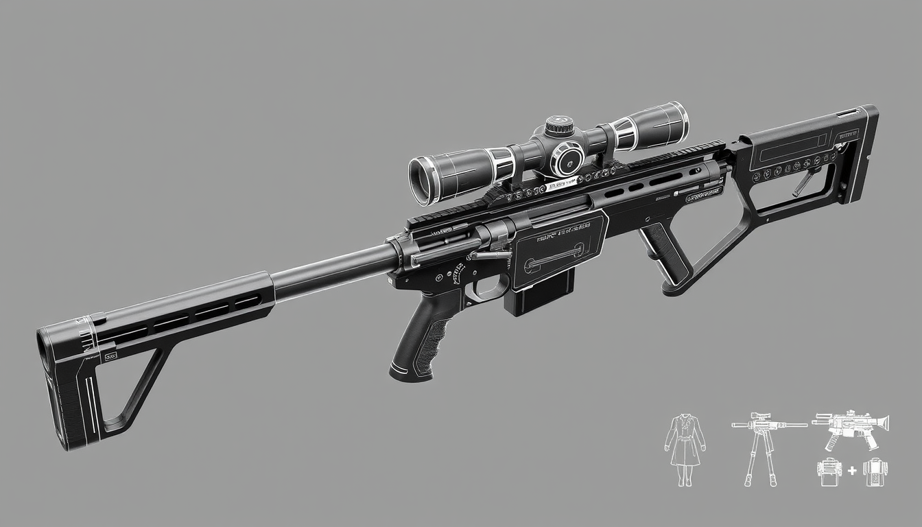 AI Art prompt example created from the prompt: Sniper railgun blueprint