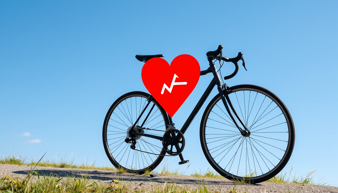 Main art studio: ein fahrradsymbol mit rotem herz rechts über dem fahrrad. im herz ein weisses kreutz. als logo