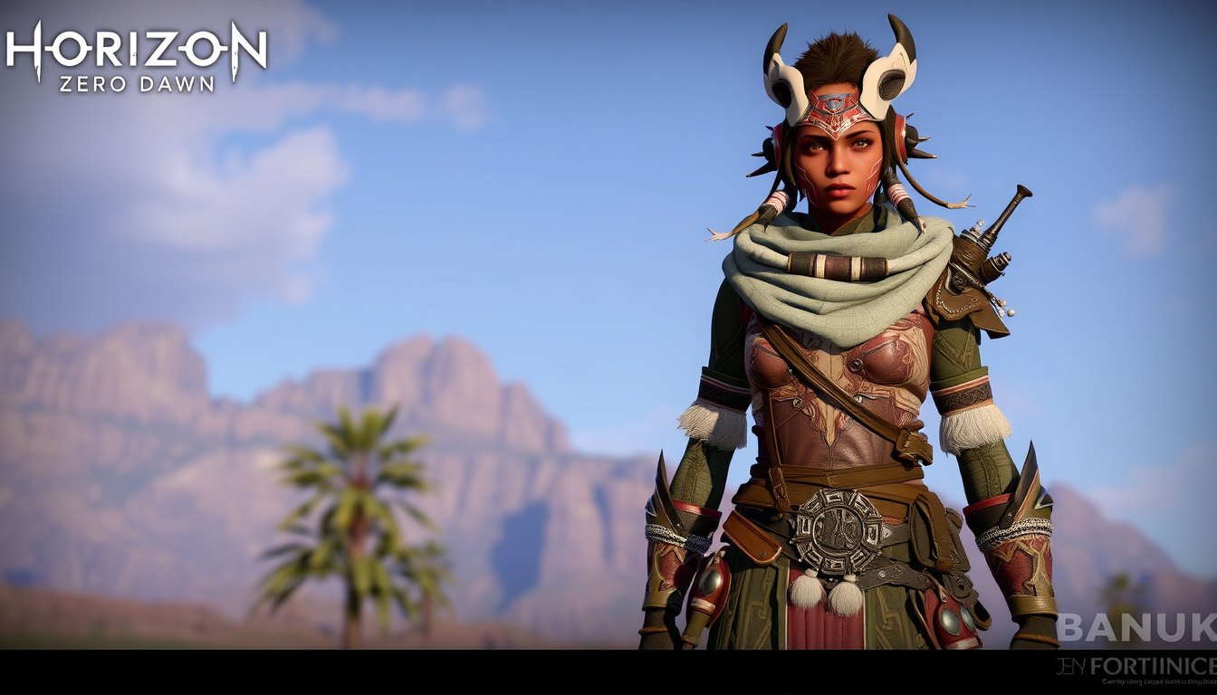 AI Art prompt example created from the prompt: A Banuk version of Elizabeth Sobeck from Horizon Zero Dawn.
