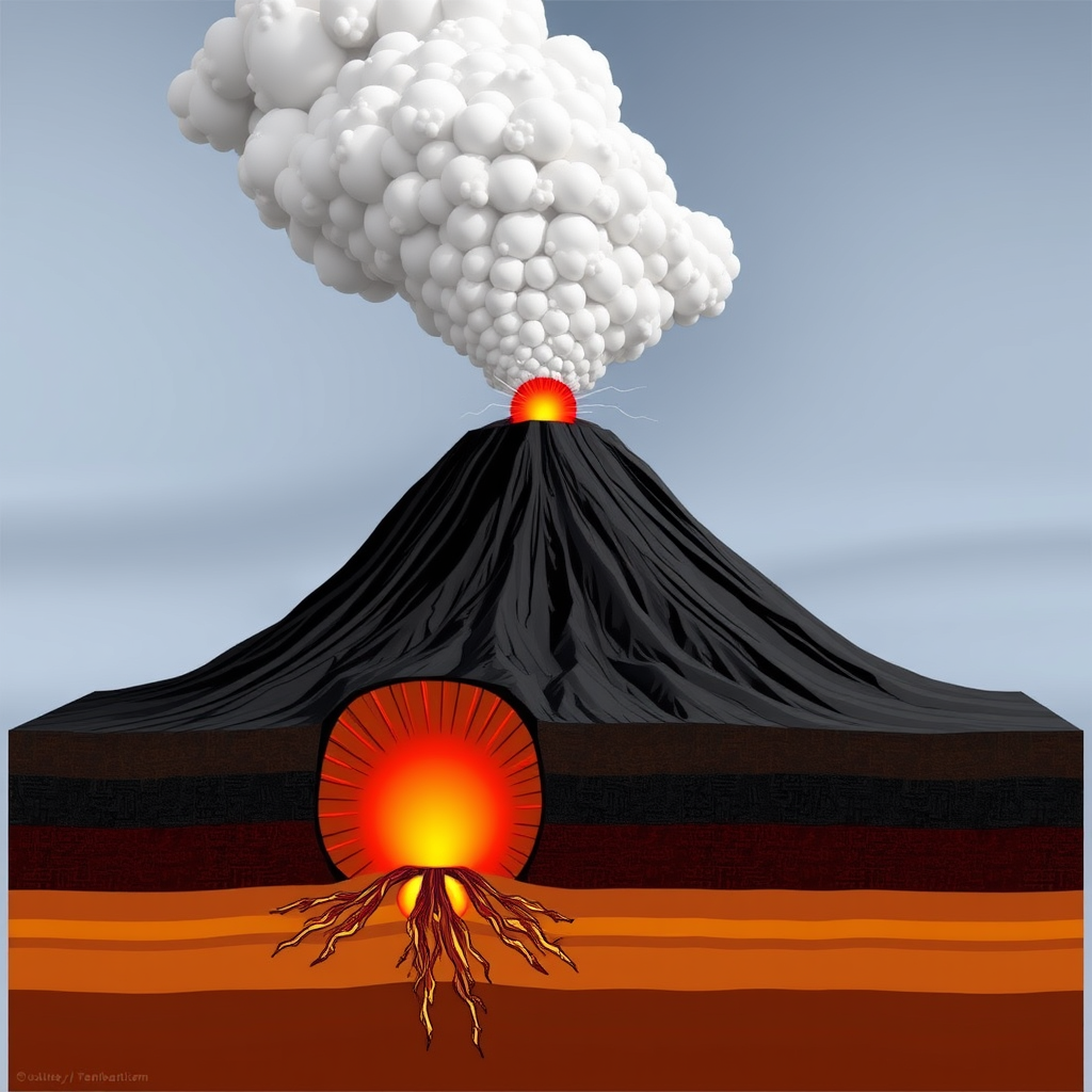 Main art studio: cross-sectional diagram of the Mount Tambora eruption