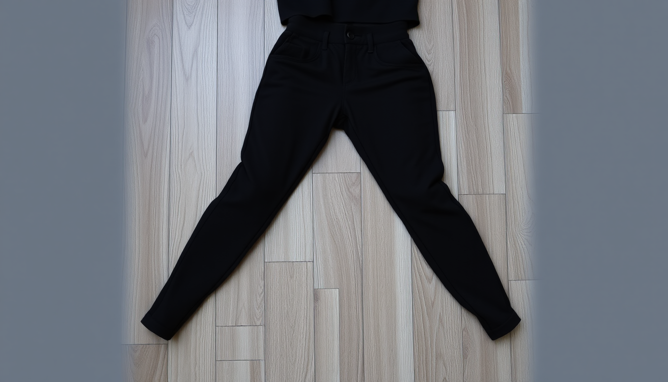Main art studio: Schwarze enge hose mit top liegt auf boden