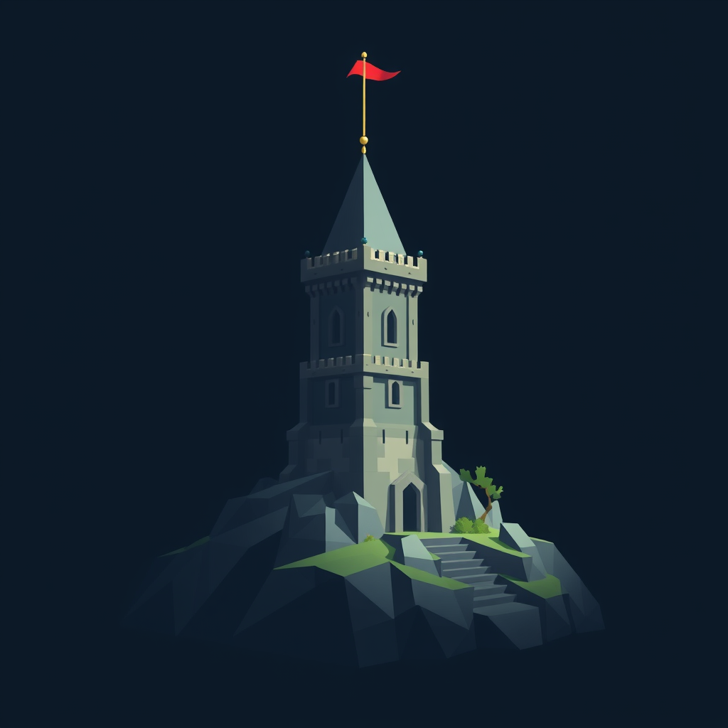 Main art studio: low poly minimalist tower concept art for moba medieval fantasy