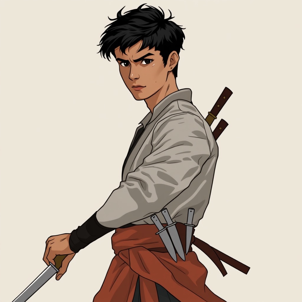 AI Art prompt example created from the prompt: Full-body outline of a young South Asian-inspired human prince, slender and graceful rather than muscular, with the poised, restless bearing
