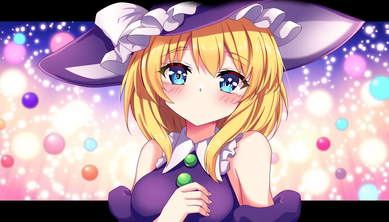 Anime idea: anime style, vibrant colors, expressive eyes, Touhou Marisa Kirisame, masterpiece, 8k, ultrasharp, high res, curvy body, round body, blonde, blue eyes