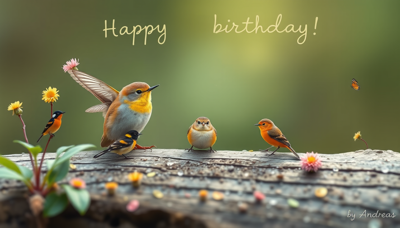 Main art studio: erstelle ein kleinformatiges Bild mit Pfifferlingen und anderen Plizen und Symbolen für Glück zum Geburtstag für Andreas, der gerne Plize sammelt und 