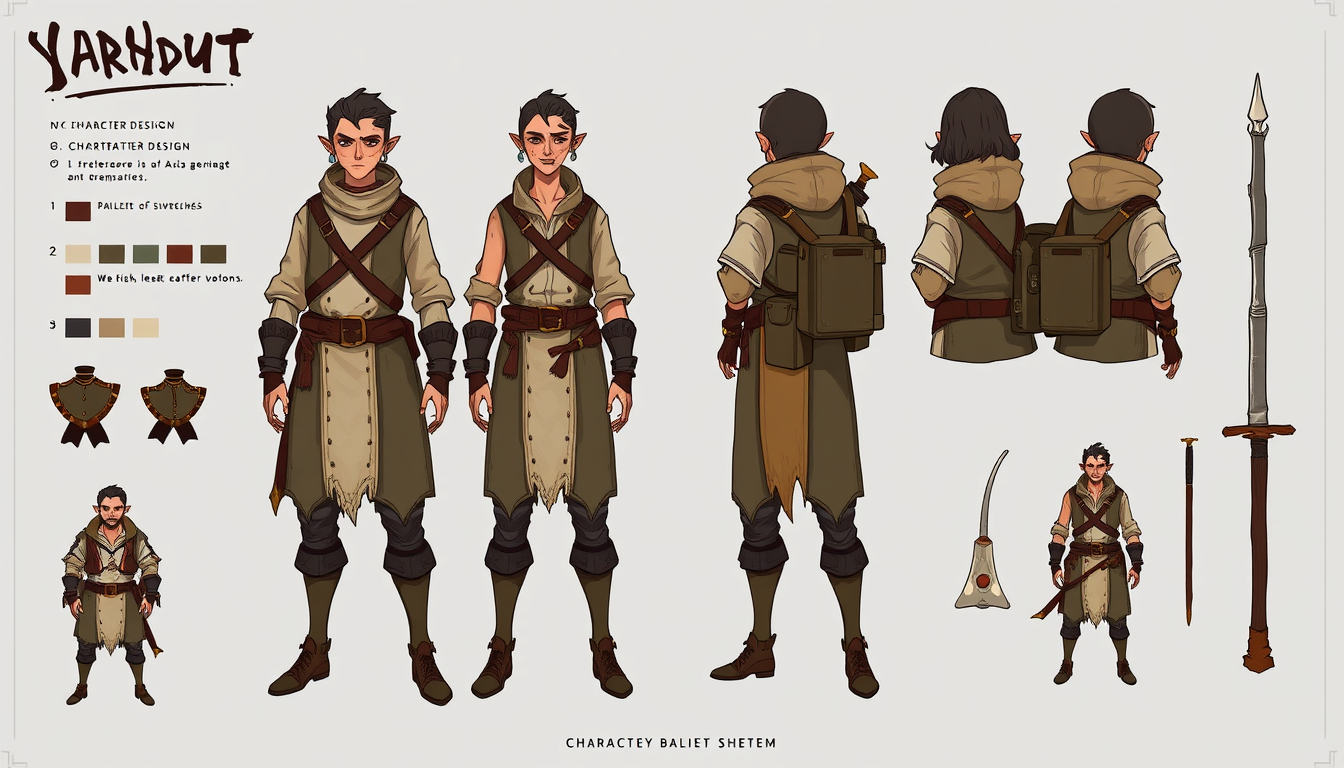 Character Sheet idea created from the prompt: a visual character reference sheet with a dominant full-body view, controlled details, palette swatches, and supporting expressions or acces