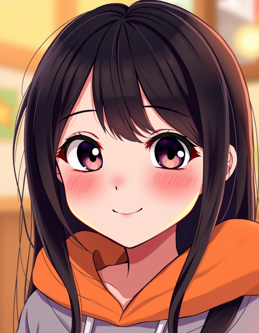 Anime idea: anime style, vibrant colors, expressive eyes, cute 17-year-old Vietnamese girl, 1m66, petite and pretty, soft anime illustration, long straight black