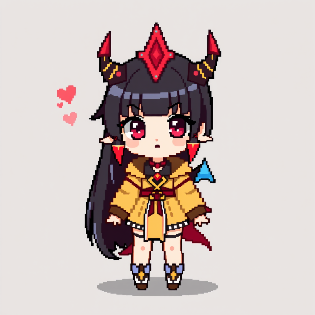 Main art studio: pixel art character, chibi style, no background, kpop demon hunter rumi
