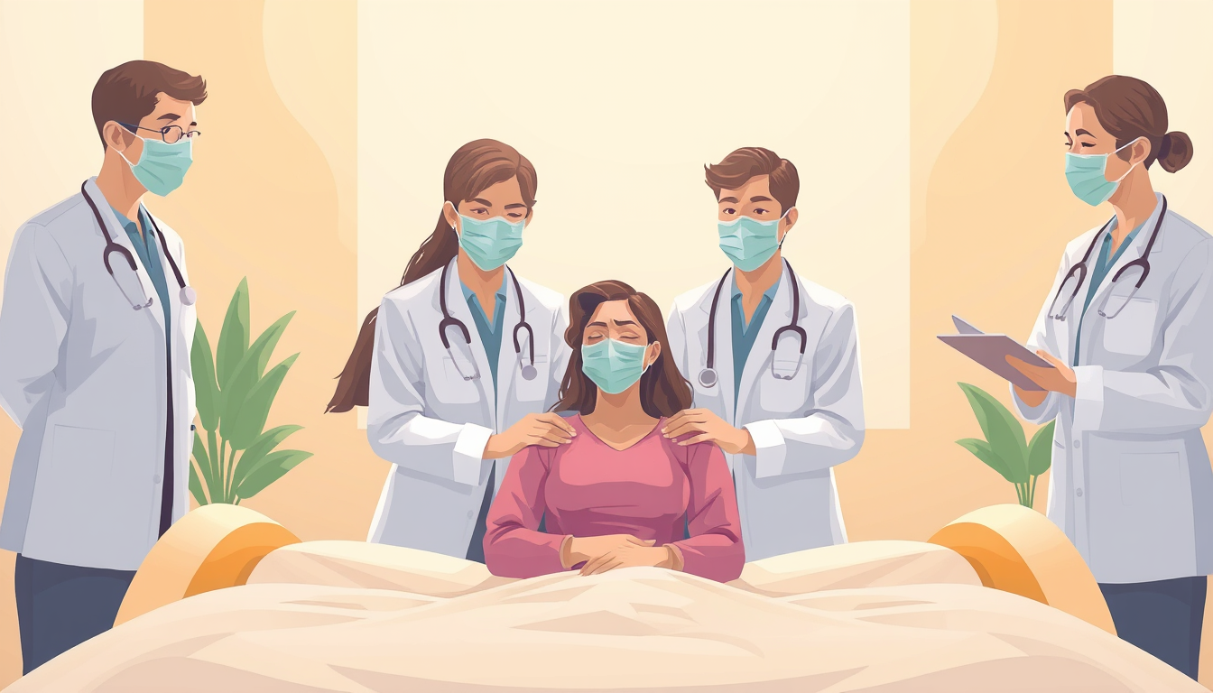 Main art studio: Ilustración realista de una persona siendo acompañada por profesionales de apoyo en un ambiente seguro y tranquilo. Representar estabilidad emocional,