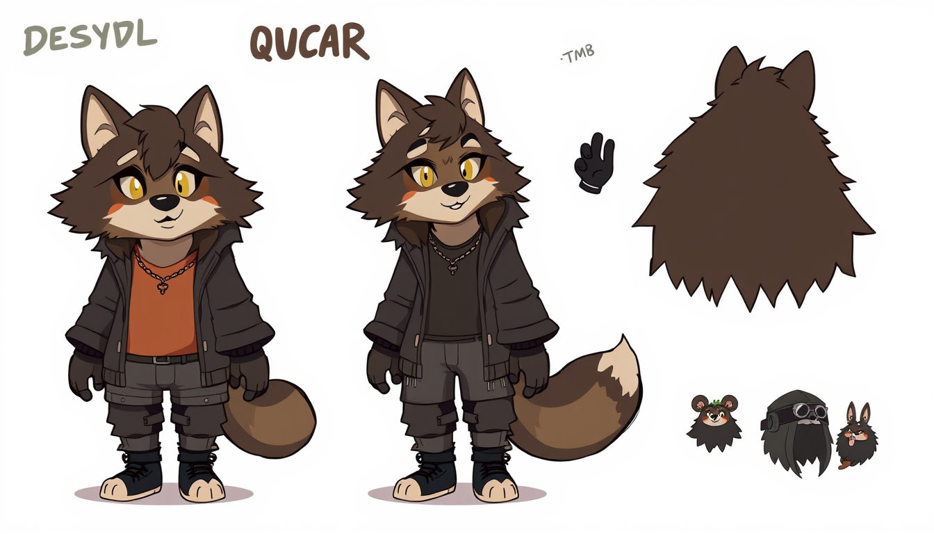 Fursona idea created from the prompt: fursona character, anthropomorphic animal design, expressive personality, reference sheet style, quiero una fursona que sea un oso que pese 