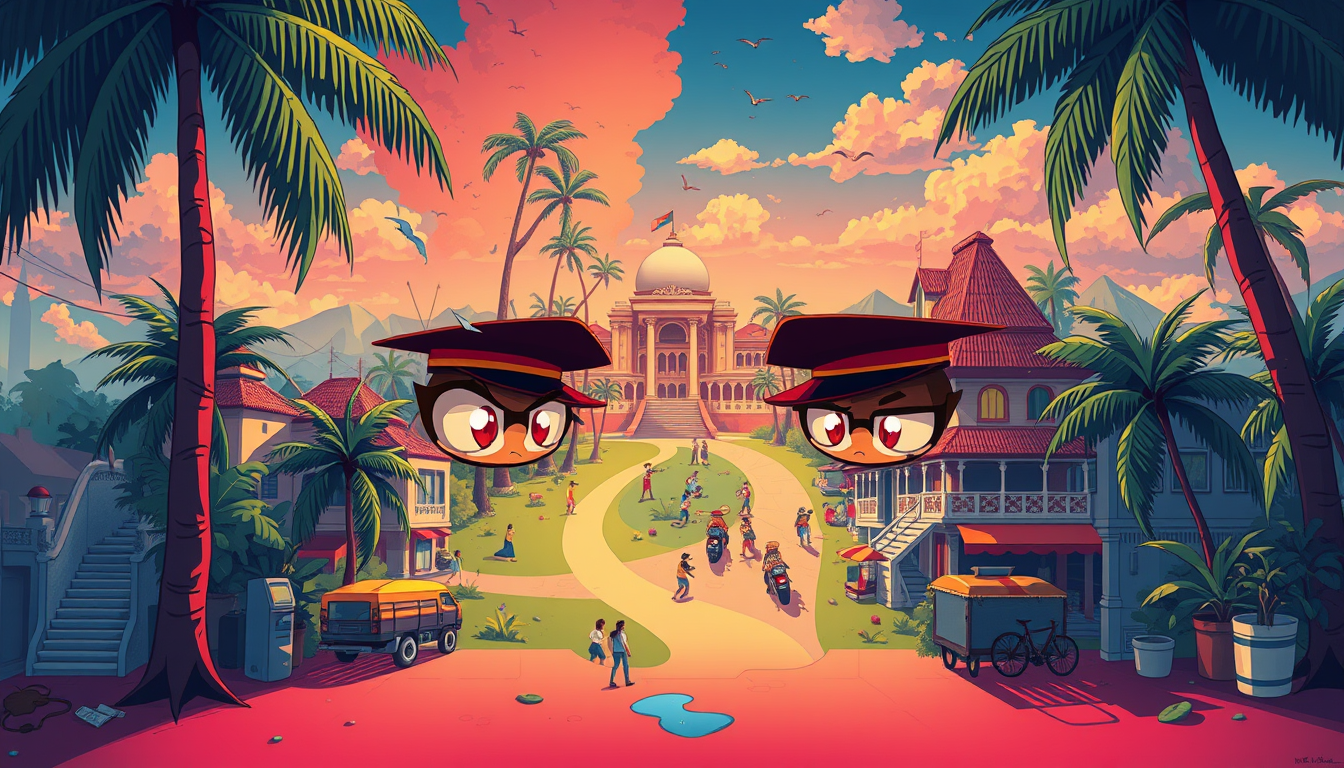 Anime idea: anime style, vibrant colors, expressive eyes, make kerala map image with cinema related things , detailed anime illustration