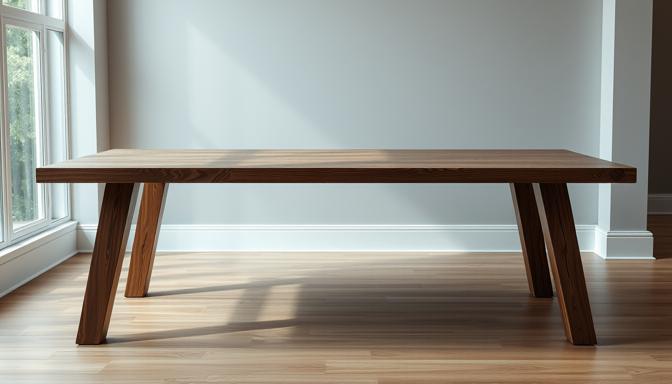Realistic Images idea: photorealistic generated image, natural materials and skin texture, physically plausible lighting, ein tisch, der sehr schief gebaut ist, also die lin