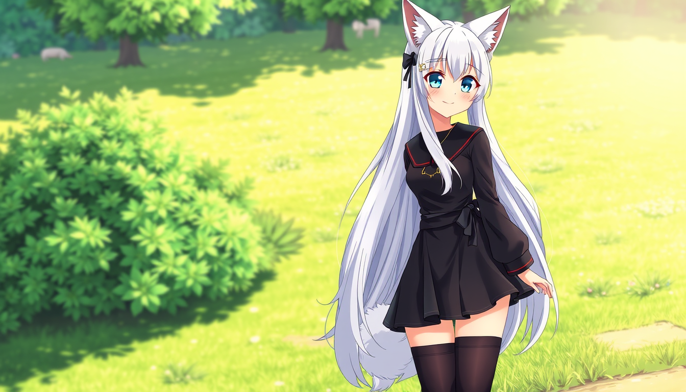 Main art studio: Sure. Here is an English description/prompt for the white-haired catgirl on the right: > A beautiful anime-style young woman with long silver-white ha