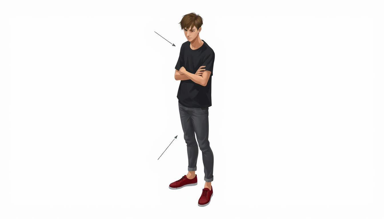 Pose idea created from the prompt: a clear single-character pose reference with readable weight, gesture, limb separation, camera angle, and simple clothing, deliberate compos