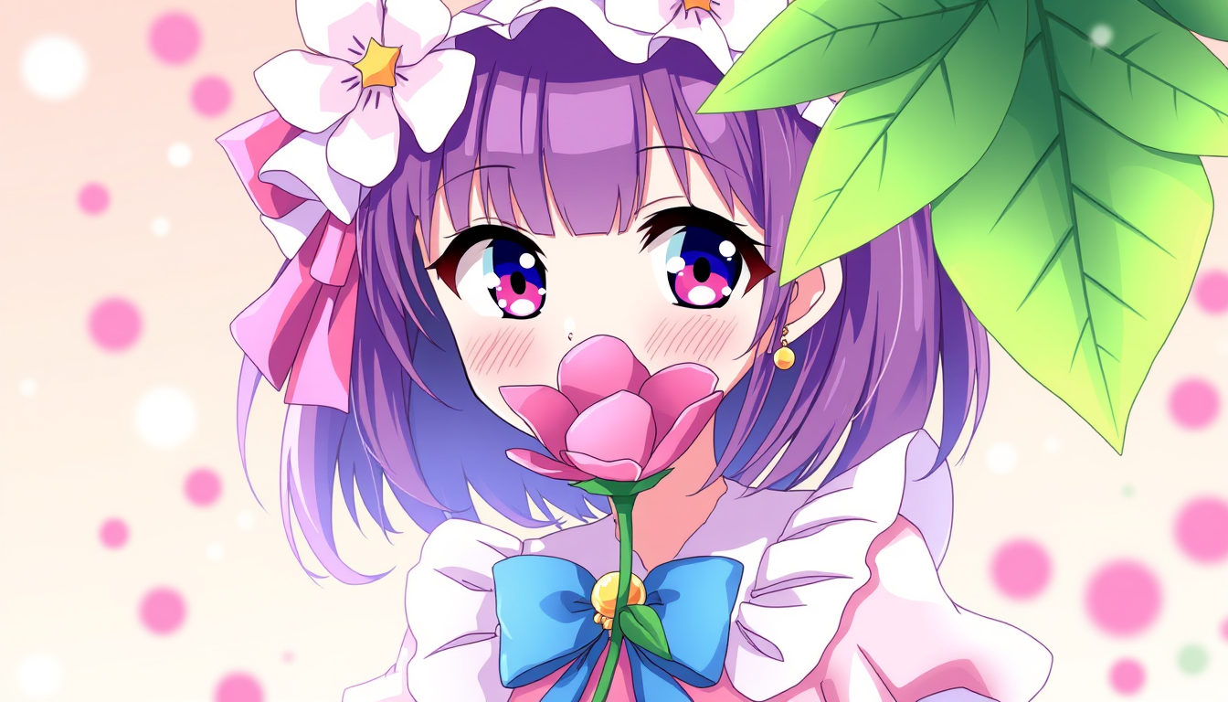 Anime idea created from the prompt: anime style, vibrant colors, expressive eyes, girl kawaii pink dress flower , detailed anime illustration