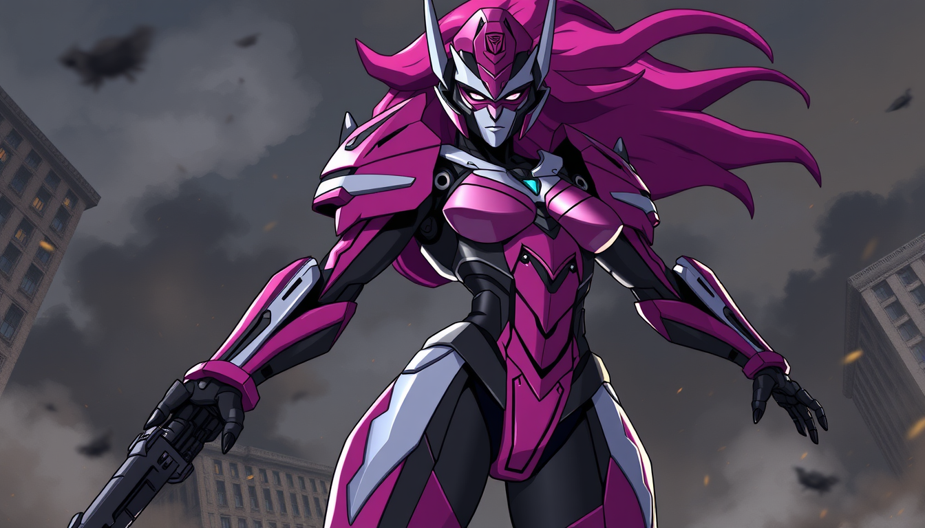 Main art studio: J'aimerais que tu génère le personnage de arcee de transformers Prime je veux qu'elle soit habillée avec sa une jupe noire mais en ultra courte je veu
