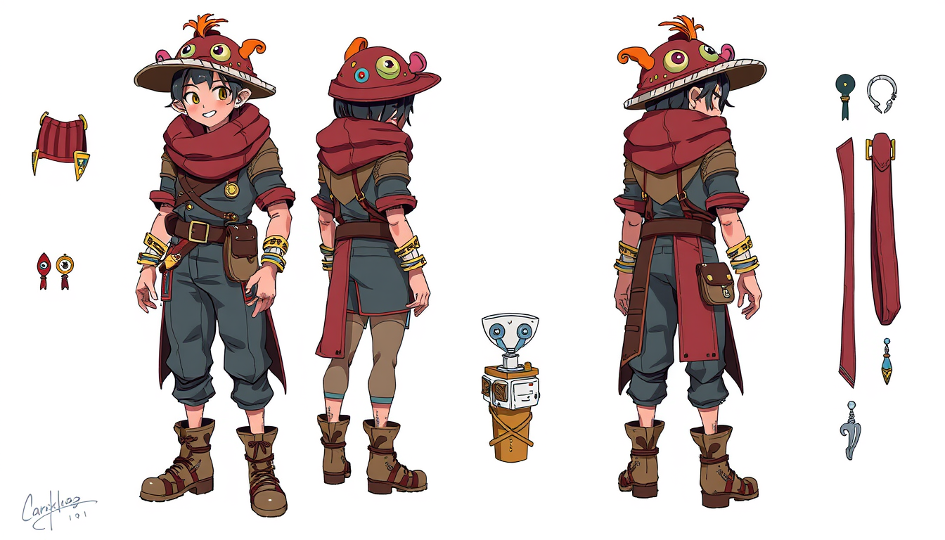 Characters idea: original character design, detailed outfit and accessories, expressive personality, nemo , character concept art illustration