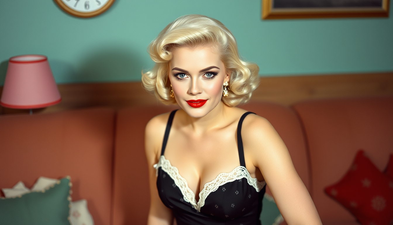 Main art studio: 1950s housewife, blond, negligee