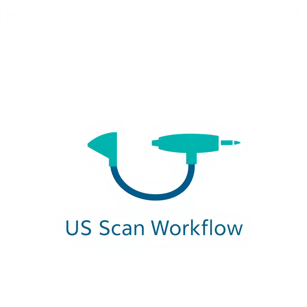 Main art studio: Premium minimalist medical software logo for “US Scan Workflow”. Create a stylized capital N using two balanced semicircular arcs in deep medical blue