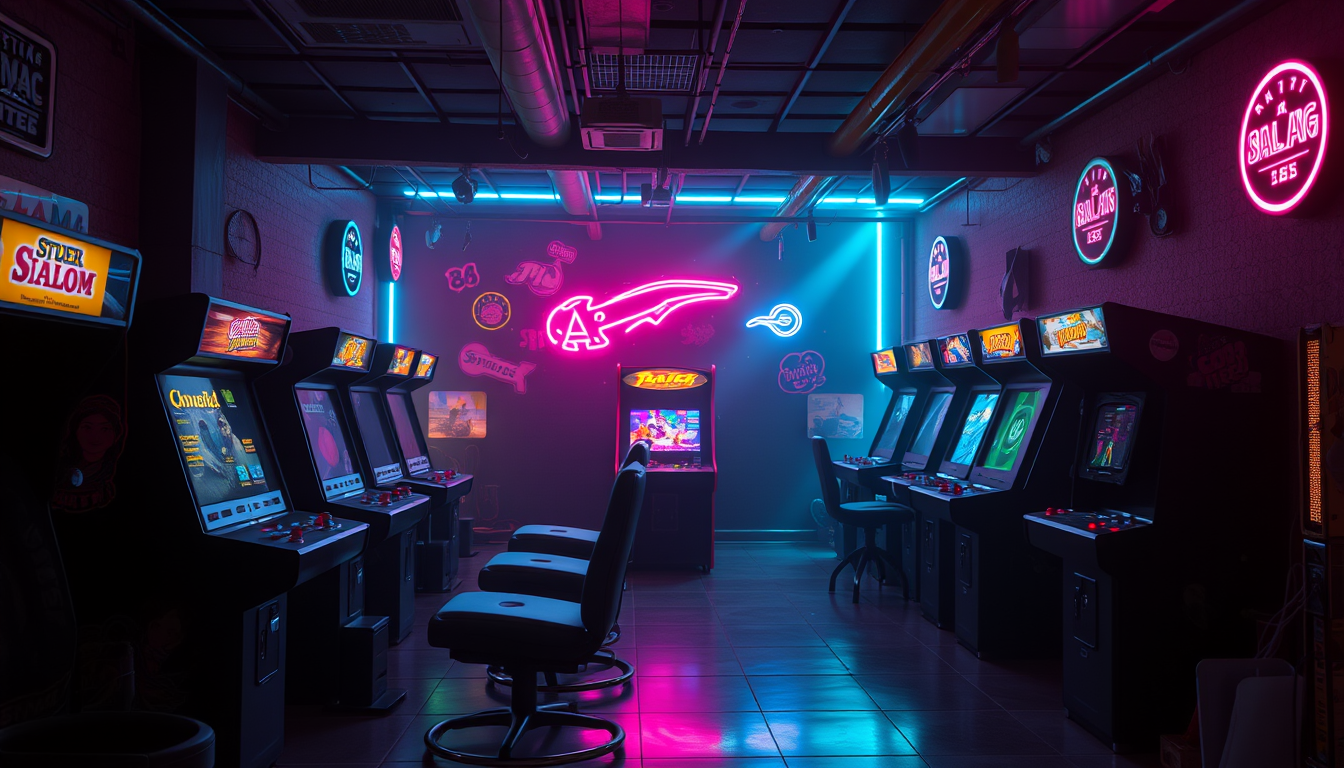 Main art studio: necesito una sala de juegos arcade, con luces de neon