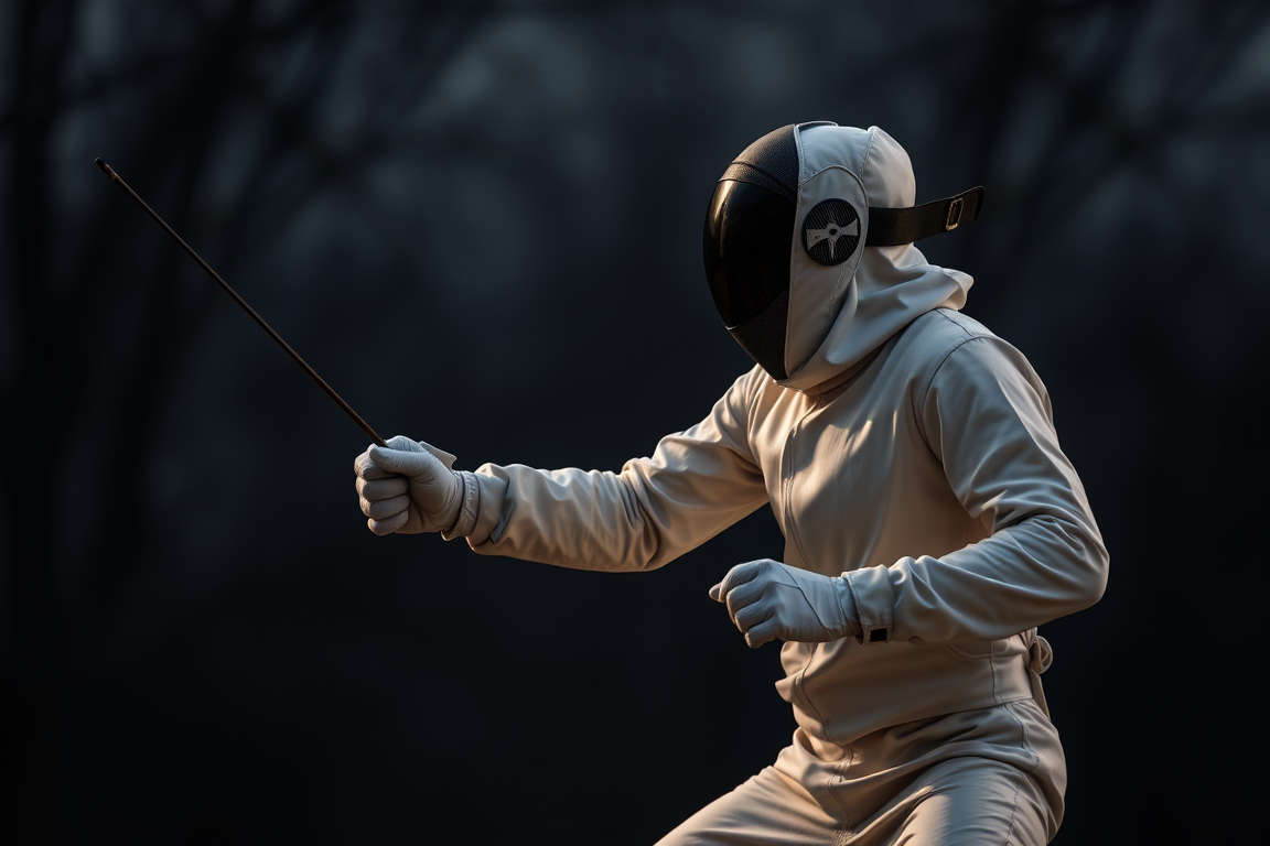 Main art studio: Fencer doing a fleche