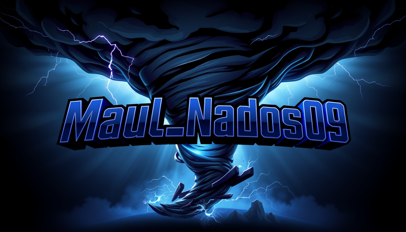 Logo idea: logo design, clean minimal mark, bold simple shapes, balanced composition, Create an epic gaming logo with a huge, powerful tornado in the background,