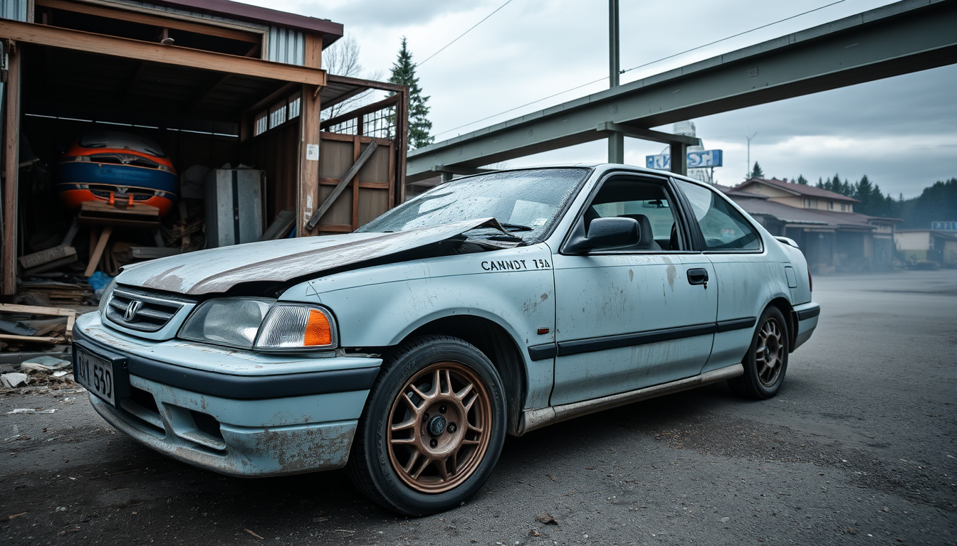 Main art studio: demolition car with old honda civic