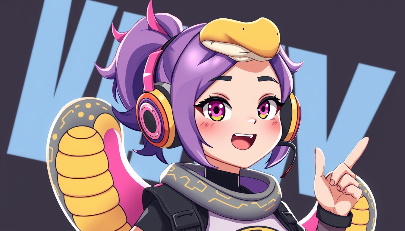 VTuber idea: vtuber avatar character, anime style, expressive face, streaming-ready design, 3d v-tuber icon with snake therian gear they are a girl , clean vtuber