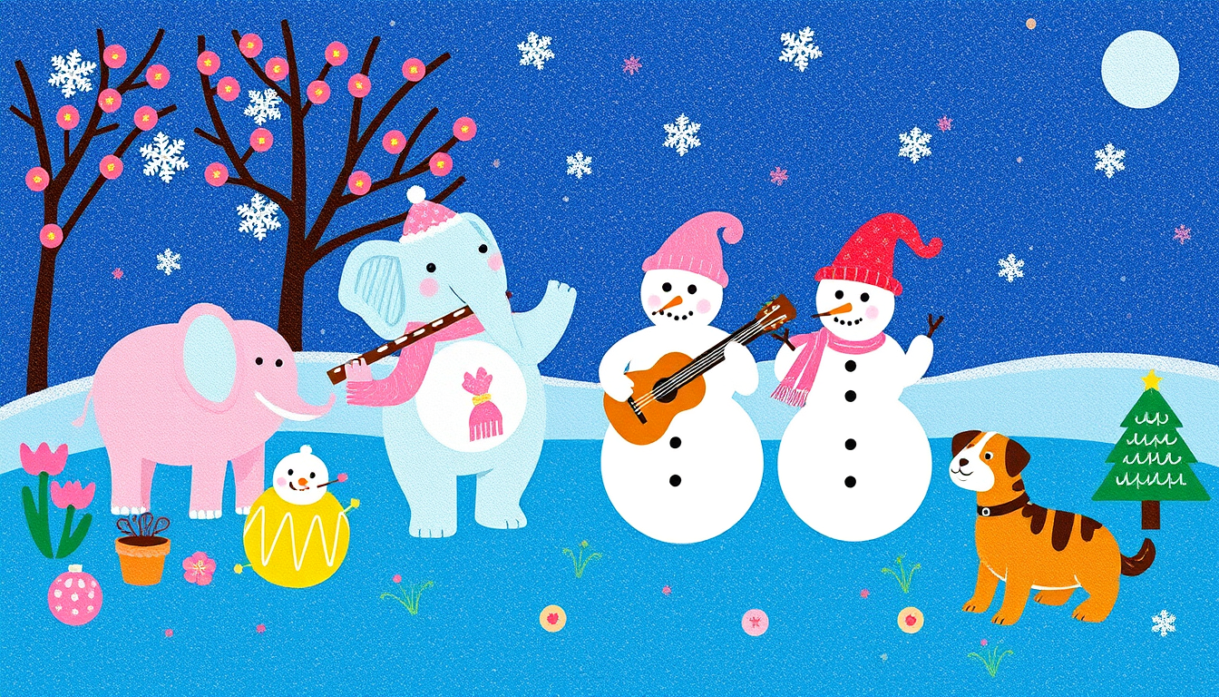 AI Art prompt example created from the prompt: 🩷 Pink 🐘 Elephant 🪈 Flute 🎎 Madame 🎎 Gazelle 🎸 Guitar 🐕‍🦺 Dog 🥁 Drums ⛄️ snowman ⛄️ snowman ⛄️ snowman ⛄️ snowman ⛄️ snowman ⛄️ sno