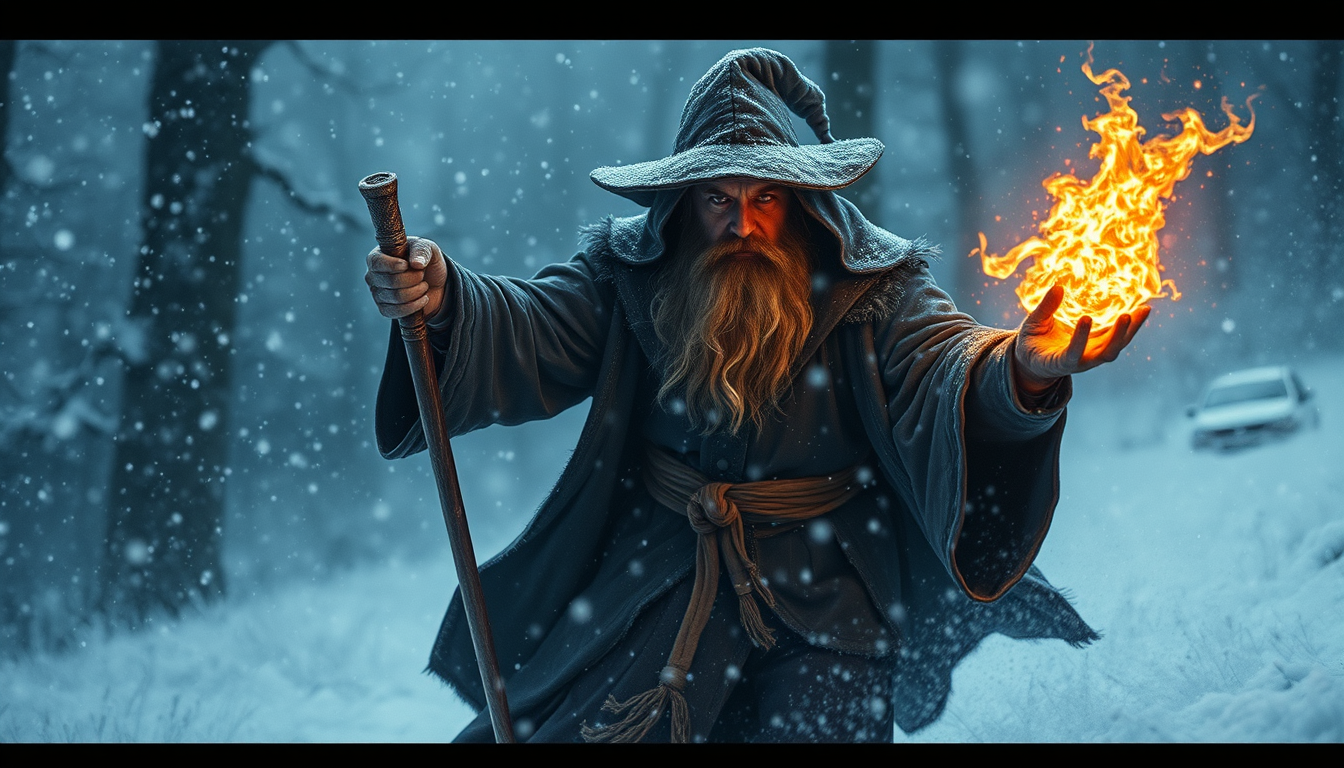 Main art studio: wizard in a snowstorm