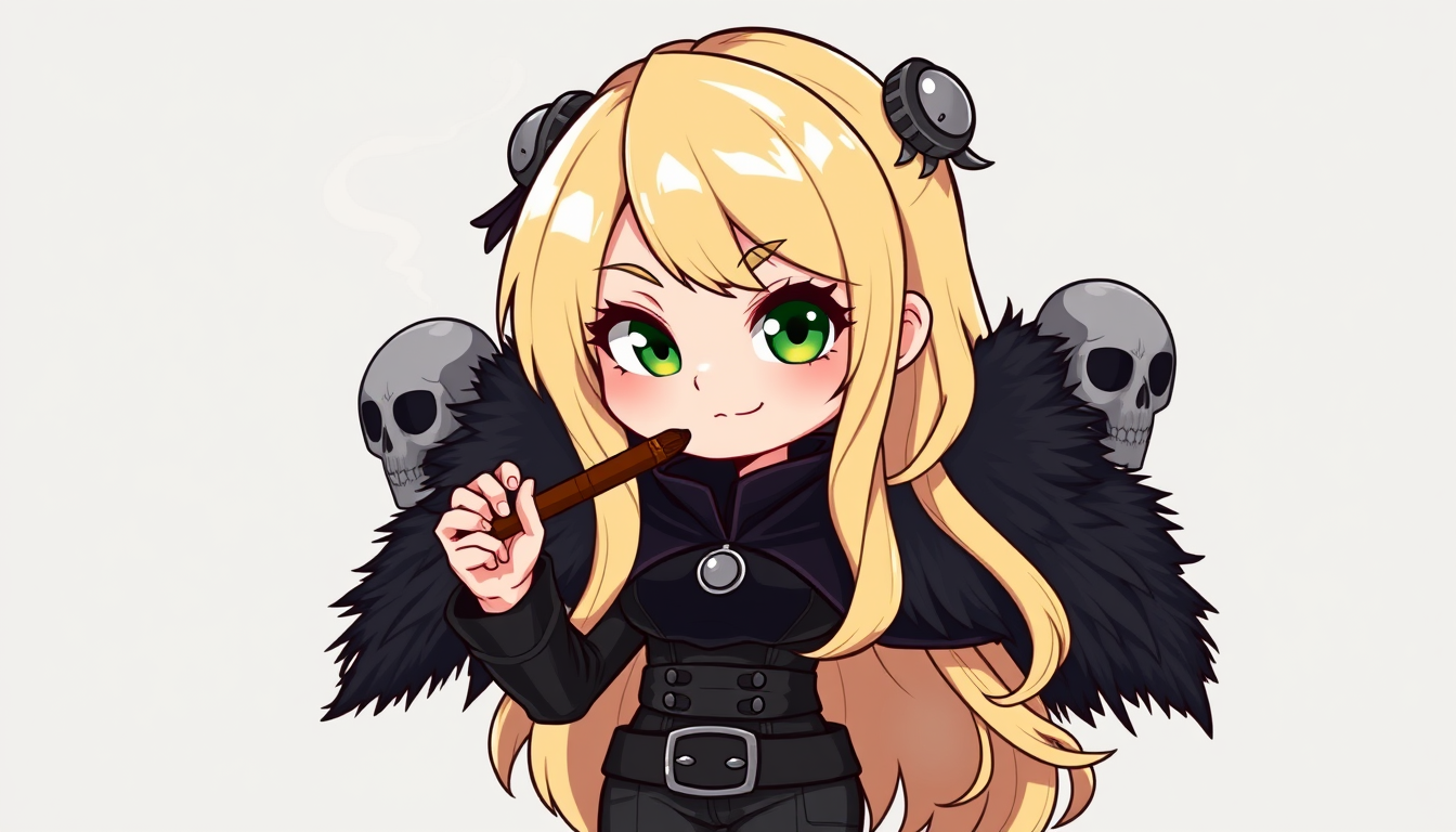 VTuber idea: vtuber avatar character, anime style, expressive face, streaming-ready design, A cute blonde with long flowing hair. She has big round green eyes, a s