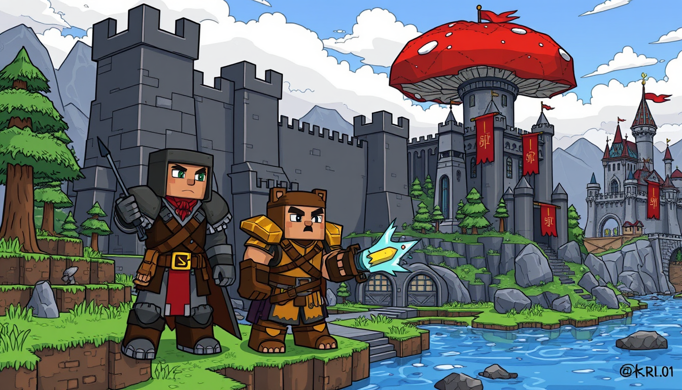 Main art studio: can you create a cartoony art style but make it look like it was drawn have some diferent skins but steve skins steve with netherite iron armour leath