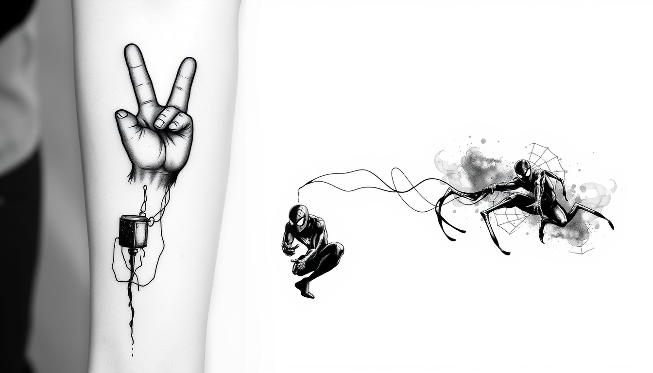 AI Art prompt example created from the prompt: Black and gray forearm half-sleeve tattoo layout. Keep the small Hardy-inspired hand-sign and emblem as the upper focal piece. Add a smaller