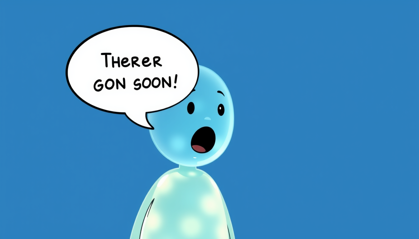 Main art studio: person made of aerogel material cartoon character talking with no speech bubble no background with mouth open like there are gonna talk