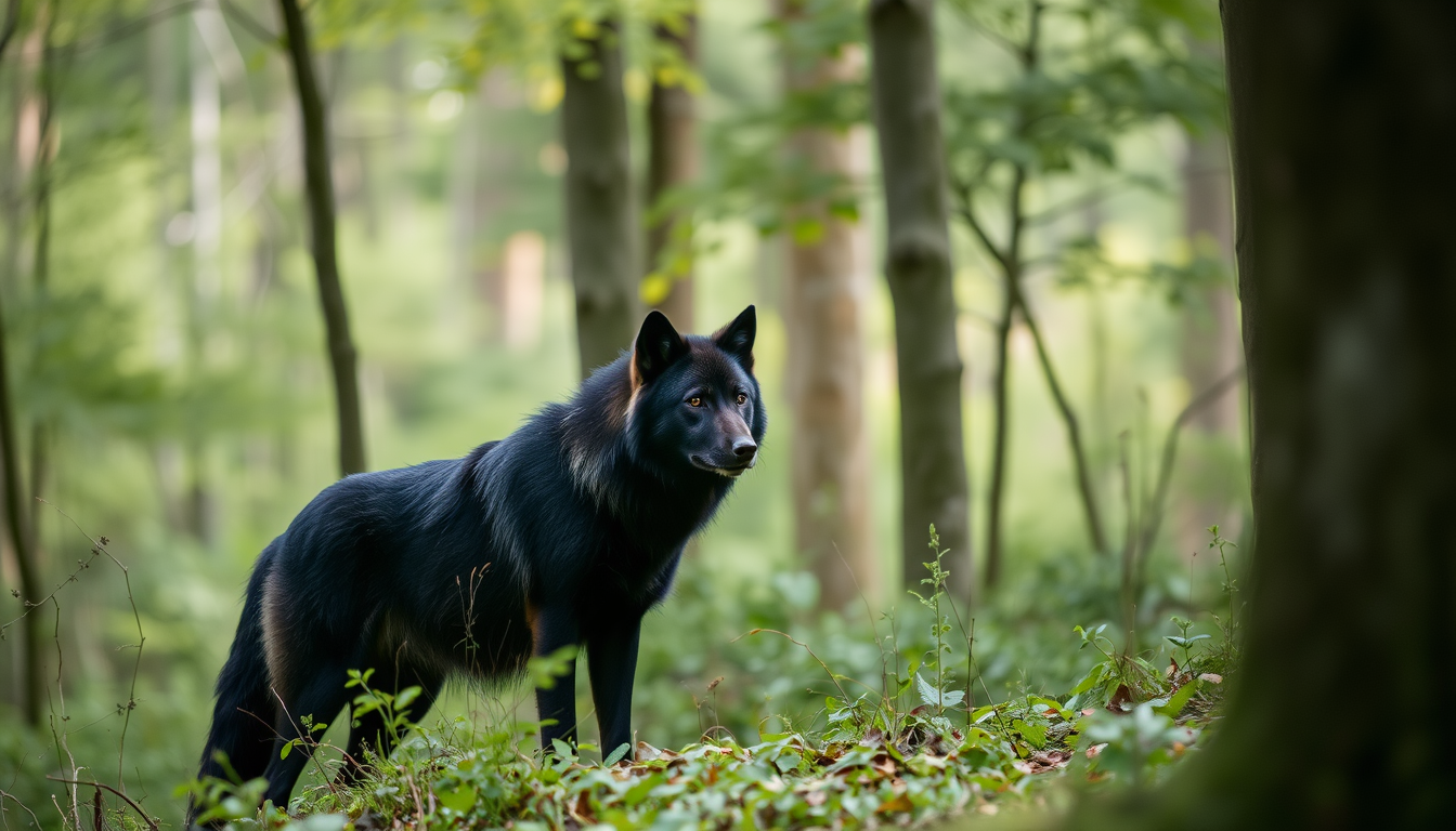Main art studio: black male wolf furry in middle of forest