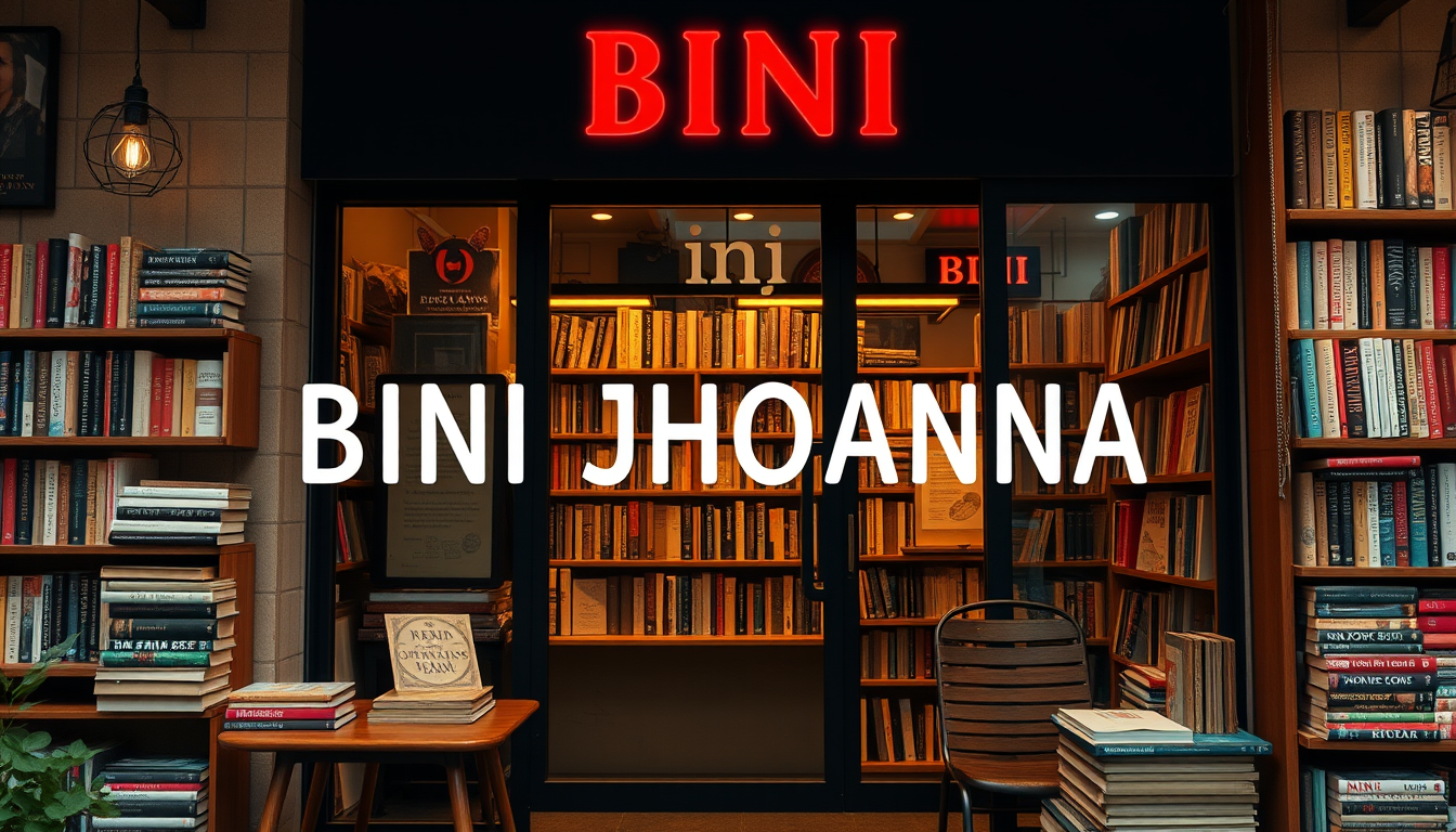 Main art studio: make a poster like its human made and not AI made. our friemd jhoanna is opening a book shop a small one. the name is BINI JHOANNA -Books and Ideas NI