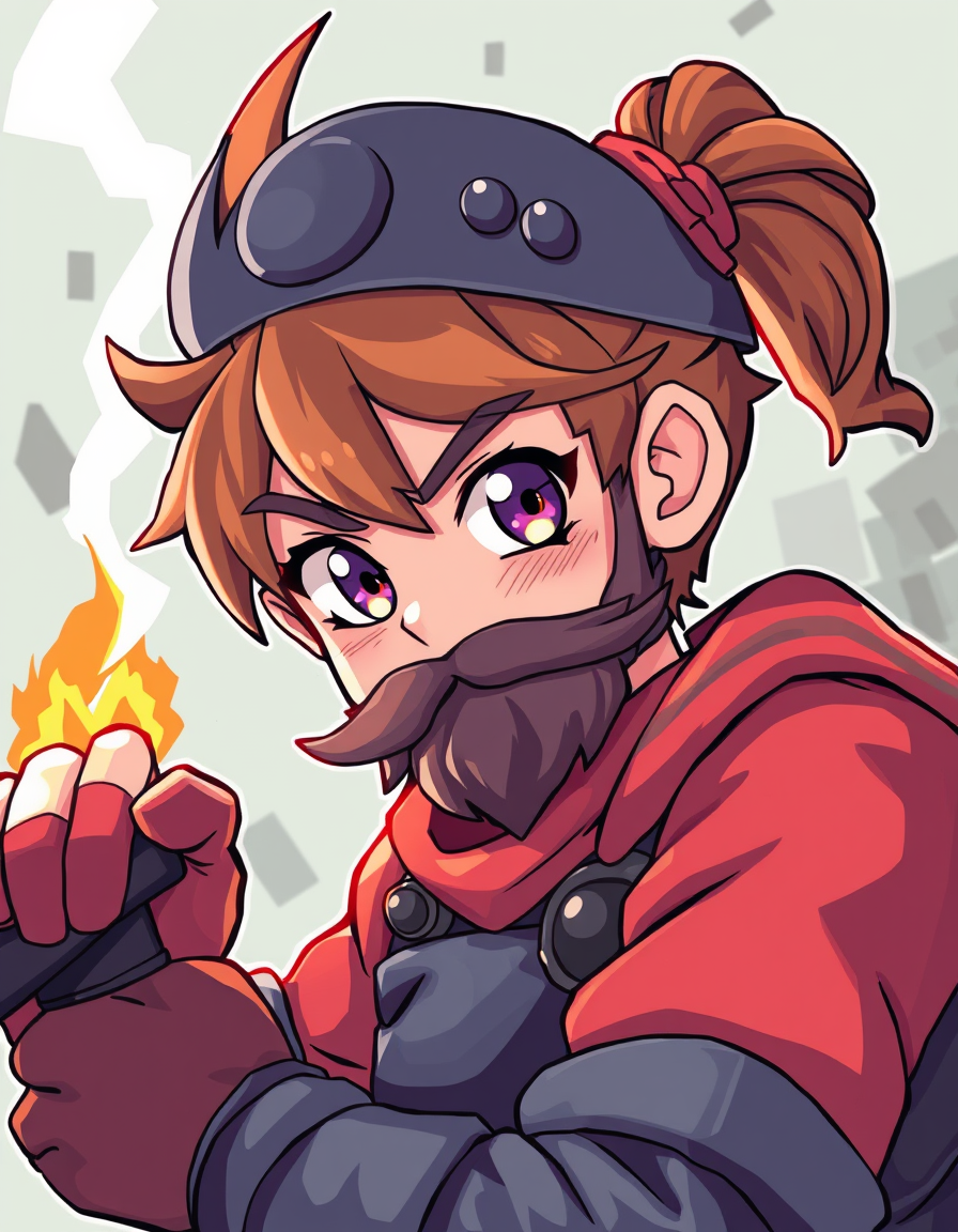Anime idea: anime style, vibrant colors, expressive eyes, create a blacksmith with simple Toon cel-shaded artstyle , detailed anime illustration