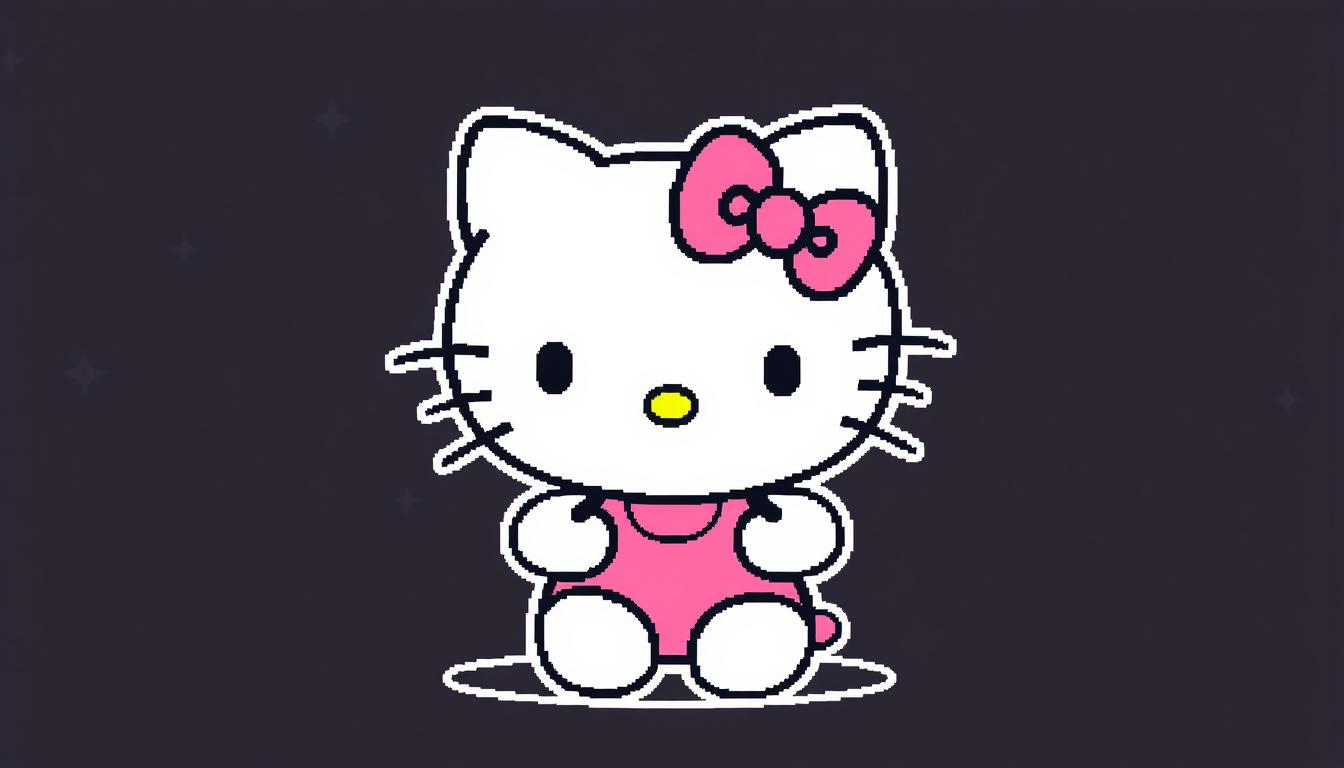 Main art studio: magna doodle 2d pixel art 128x128 sprite to include in computer game as asset. cute hello kitty toy corpus style, white-pink colors. include star, hea